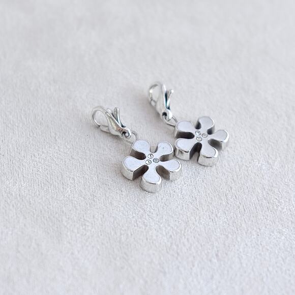 Brighton Flower Snap Clip Charms Dangle 2pc Silver Plated Retired 9" Gift - Picture 2 of 5